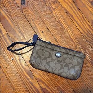 Coach Wristlet in Classic Print and Purple Trim